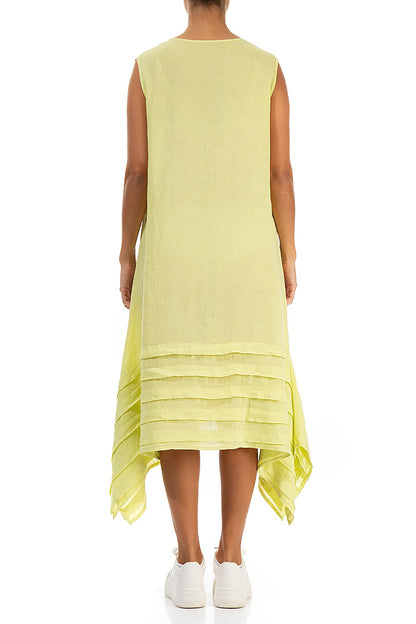Sleeveless Asymmetric Yellow Linen Dress 2