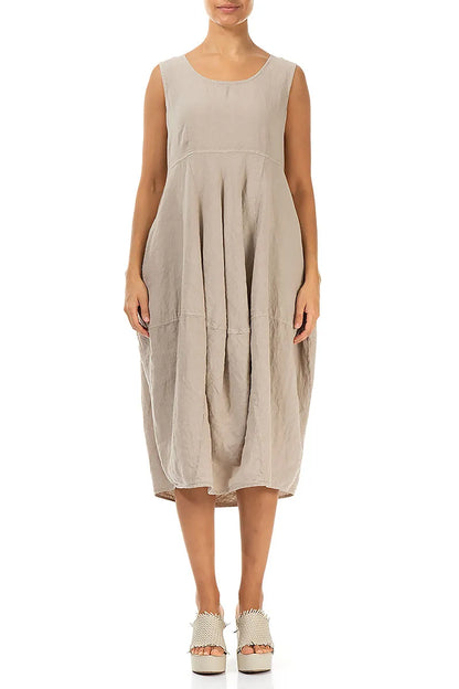 Sleeveless Balloon Beige Linen Dress 1