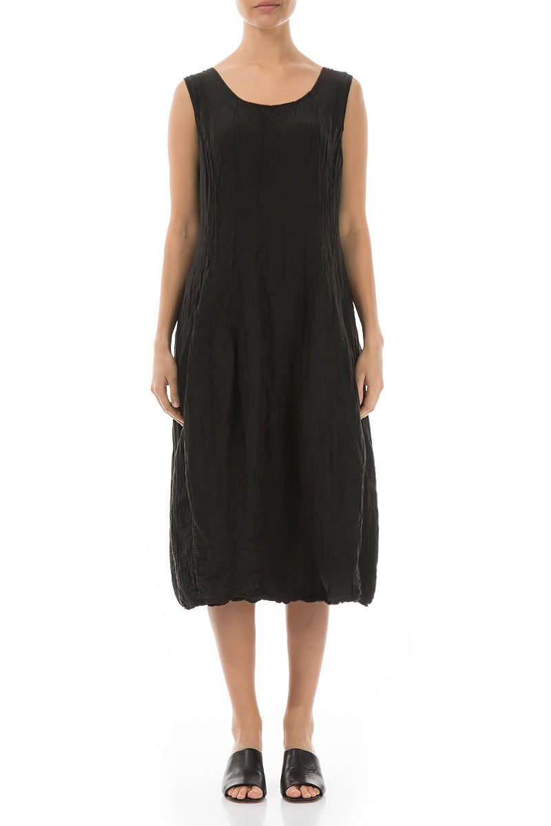 Sleeveless Balloon Crinkled Black Silk Dress 1