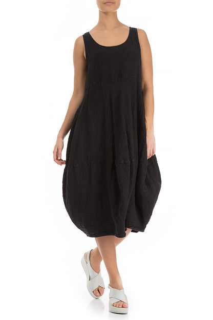 Ärmelloses Ballonkleid aus schwarzem Leinen