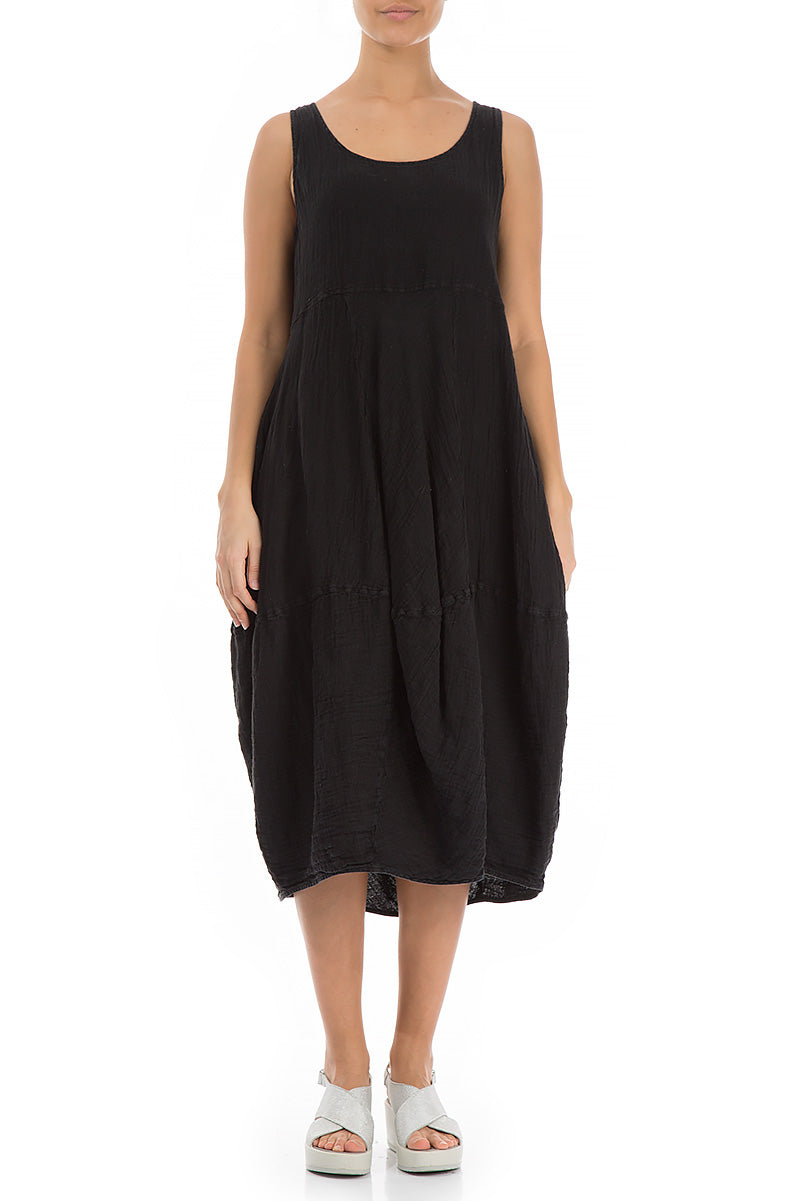 Ärmelloses Ballonkleid aus schwarzem Leinen