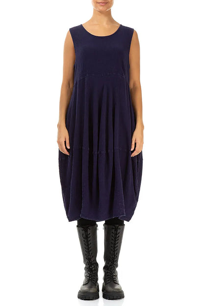 Ärmelloses Ballonkleid aus Leinenviskose in Blauviolett