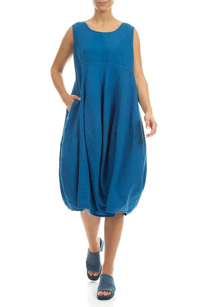 Sleeveless Balloon Cobalt Blue Linen Dress 4