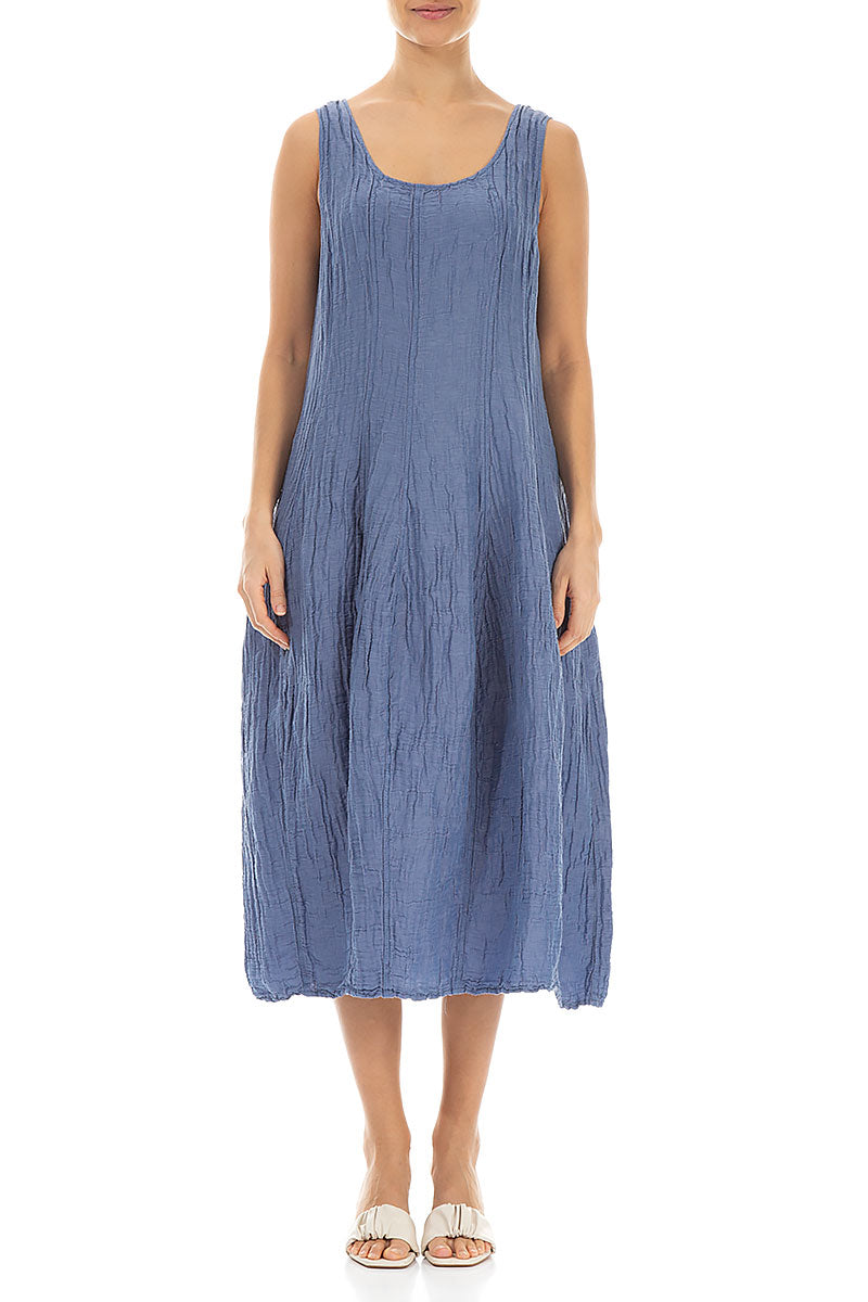 Sleeveless Balloon Crinkled Blue Nova Silk Linen Dress 1