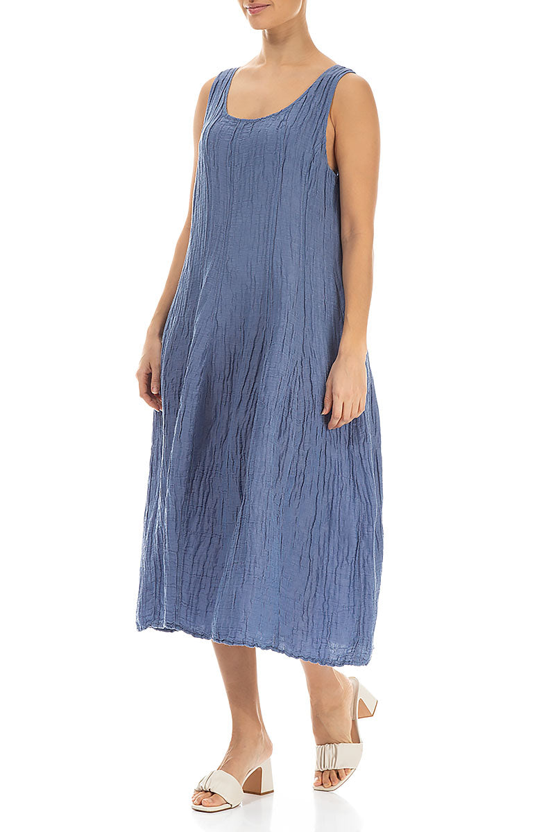 Sleeveless Balloon Crinkled Blue Nova Silk Linen Dress 3