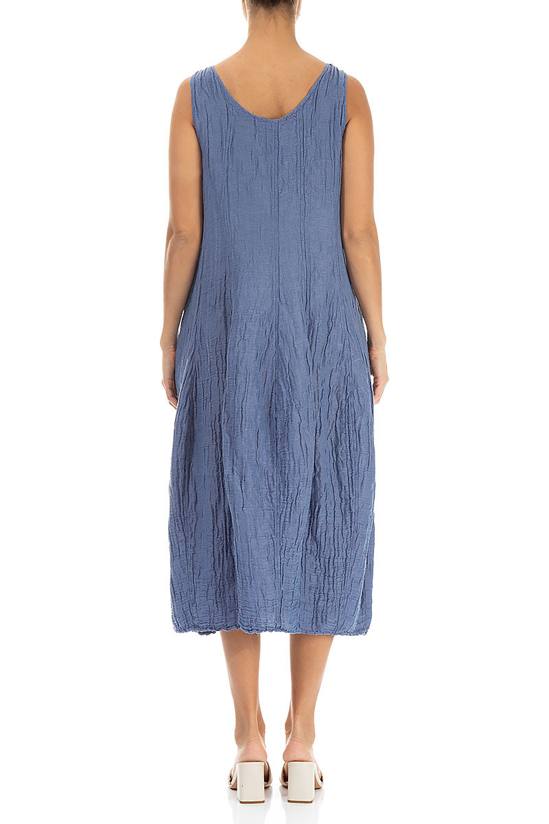 Sleeveless Balloon Crinkled Blue Nova Silk Linen Dress 2