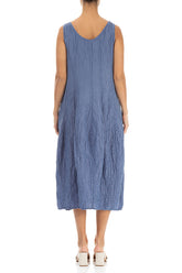 Sleeveless Balloon Crinkled Blue Nova Silk Linen Dress 2