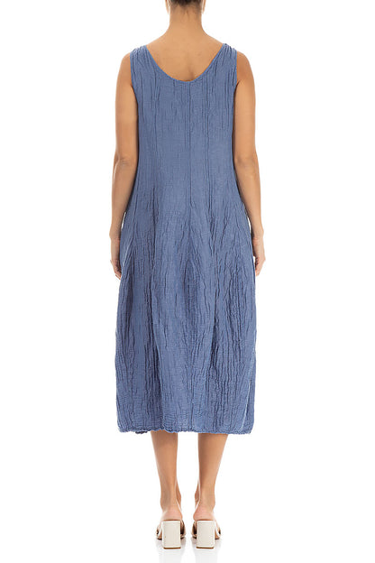 Sleeveless Balloon Crinkled Blue Nova Silk Linen Dress 2