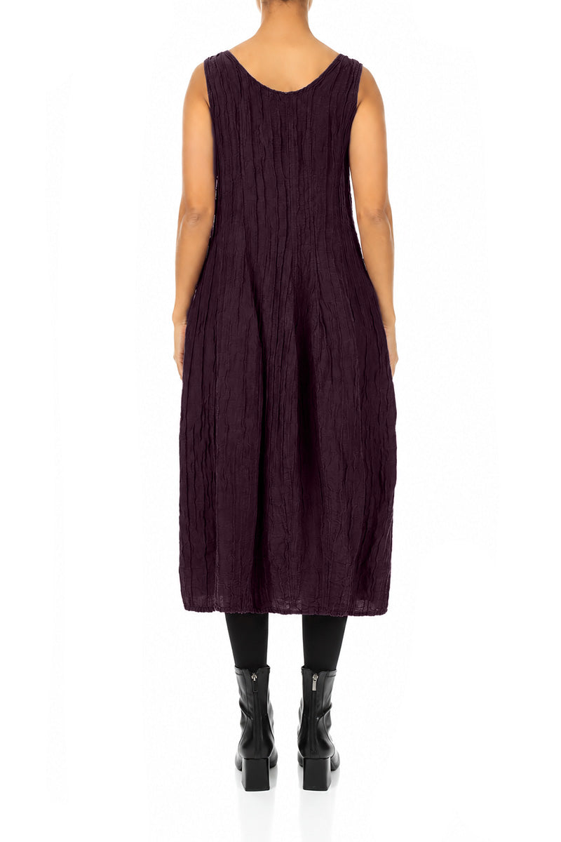 Sleeveless Balloon Crinkled Deep Plum Silk Linen Dress