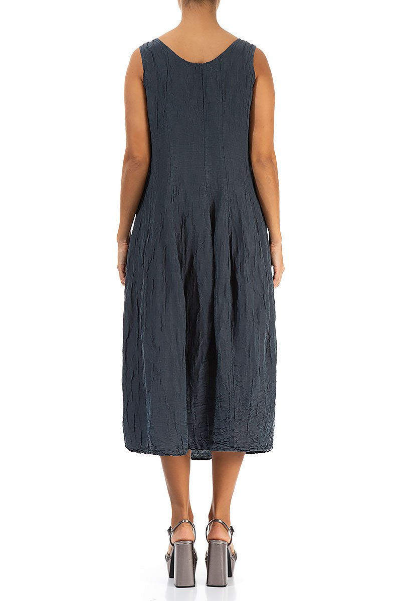 Sleeveless Balloon Crinkled Graphite Silk Linen Dress 2