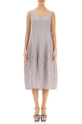 Sleeveless Balloon Crinkled Greige Silk Linen Dress 1