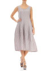 Sleeveless Balloon Crinkled Greige Silk Linen Dress 4