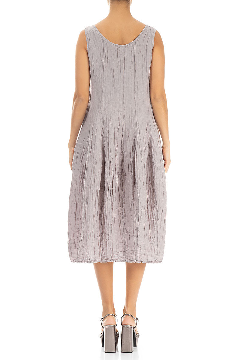 Sleeveless Balloon Crinkled Greige Silk Linen Dress 2