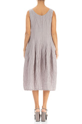 Sleeveless Balloon Crinkled Greige Silk Linen Dress 2