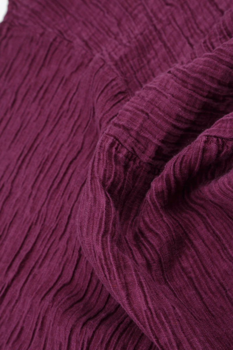 Sleeveless Balloon Crinkled Magenta Silk Dress