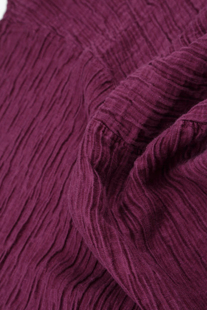 Sleeveless Balloon Crinkled Magenta Silk Dress