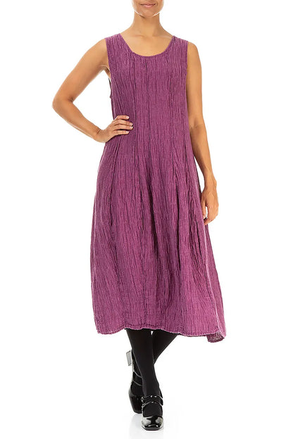 Sleeveless Balloon Crinkled Magenta Silk Dress