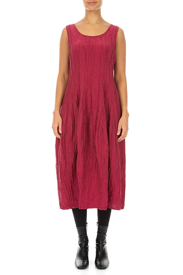 Sleeveless Balloon Crinkled Ruby Silk Linen Dress 1