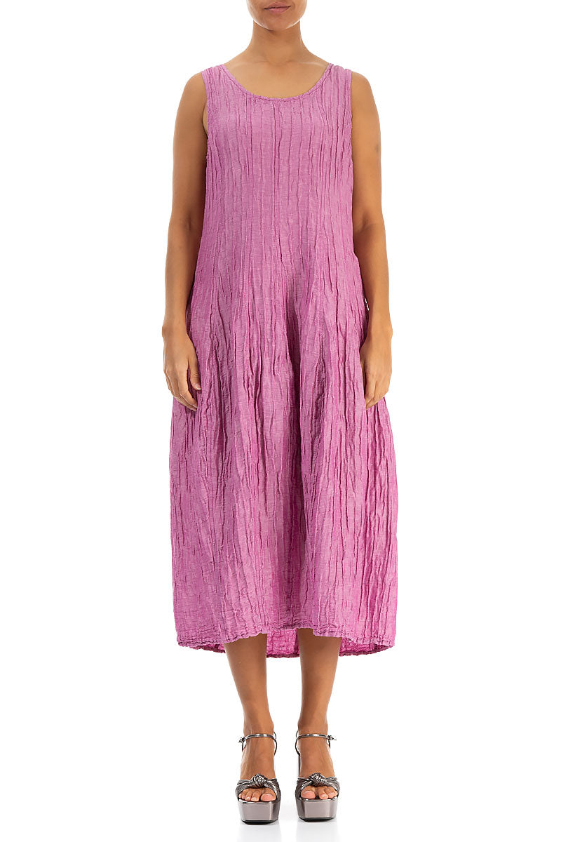 Sleeveless Balloon Crinkled Wild Berry Silk Linen Dress 1