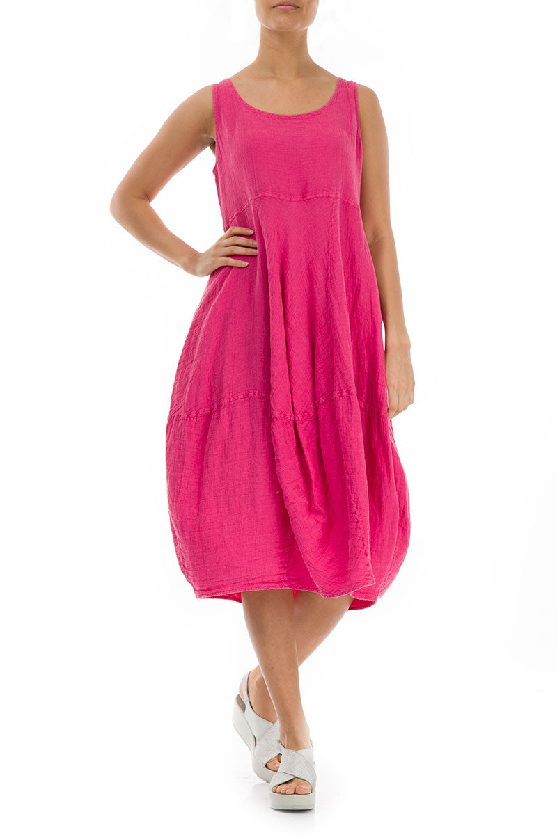 Ärmelloses Ballonkleid aus Fuchsia-Leinen