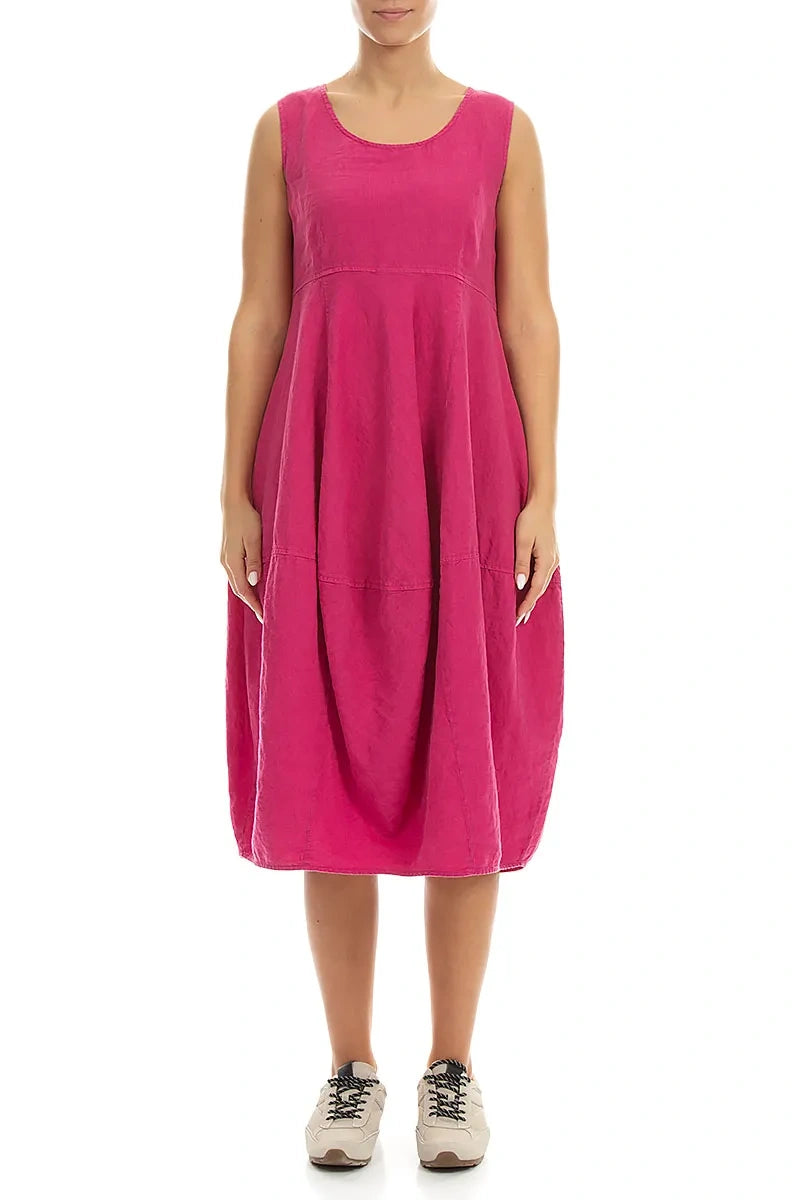 Ärmelloses Ballonkleid aus Fuchsia-Leinen