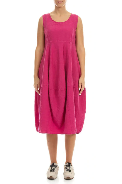 Ärmelloses Ballonkleid aus Fuchsia-Leinen