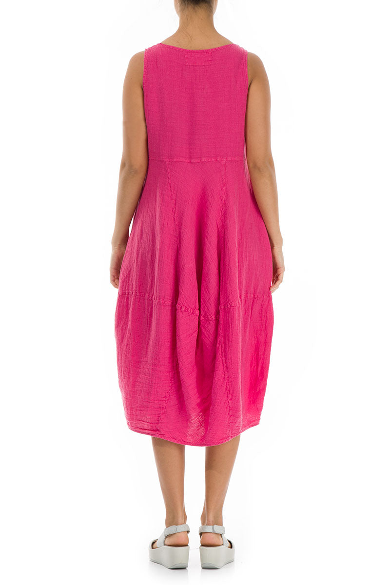 Ärmelloses Ballonkleid aus Fuchsia-Leinen