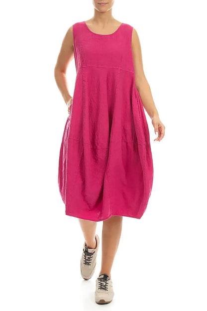 Ärmelloses Ballonkleid aus Fuchsia-Leinen