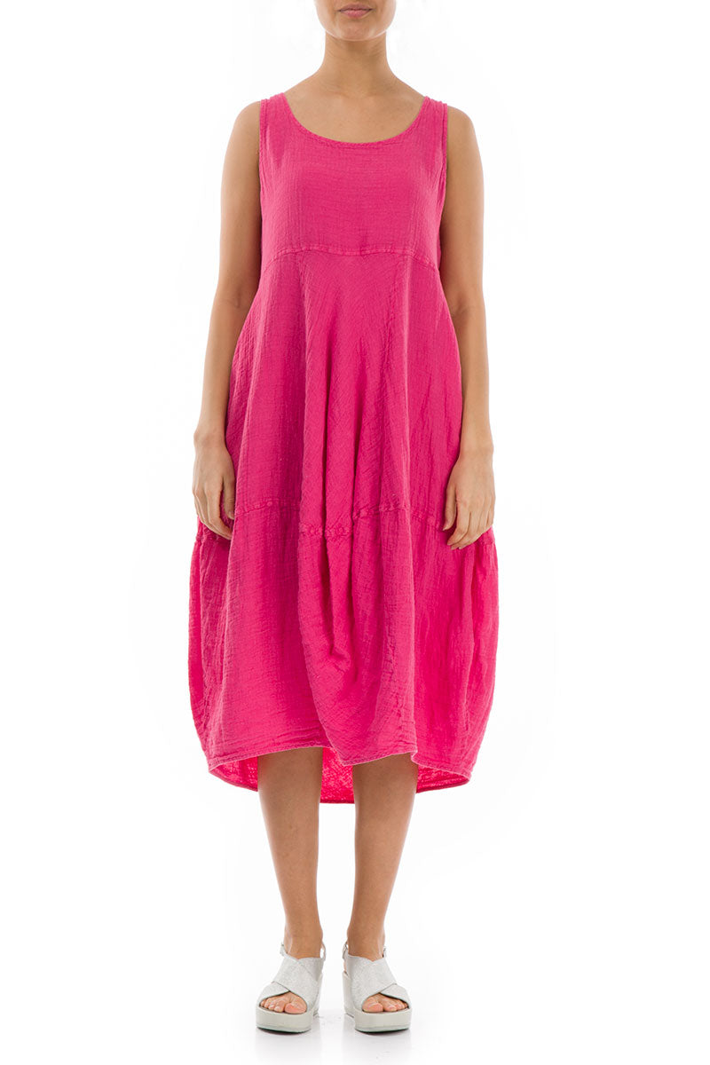 Ärmelloses Ballonkleid aus Fuchsia-Leinen