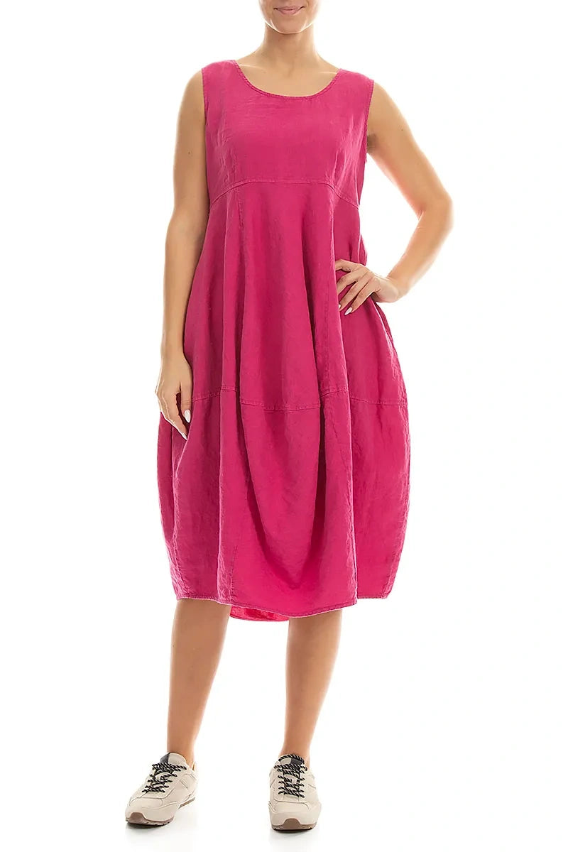 Ärmelloses Ballonkleid aus Fuchsia-Leinen