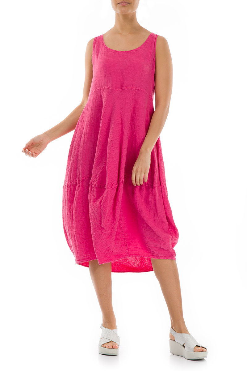 Ärmelloses Ballonkleid aus Fuchsia-Leinen