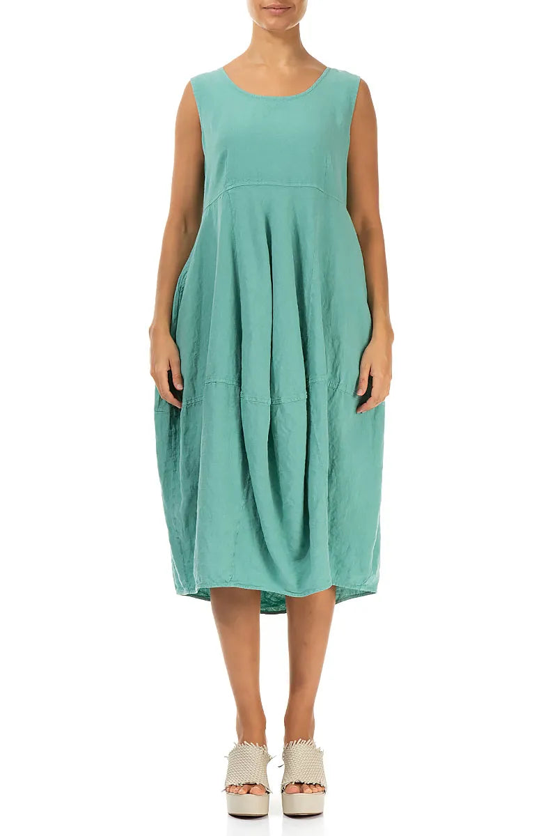 Sleeveless Balloon Mint Linen Dress 1