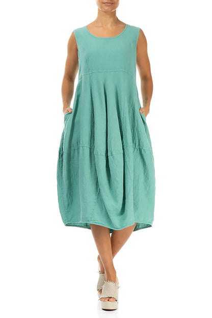 Sleeveless Balloon Mint Linen Dress 3