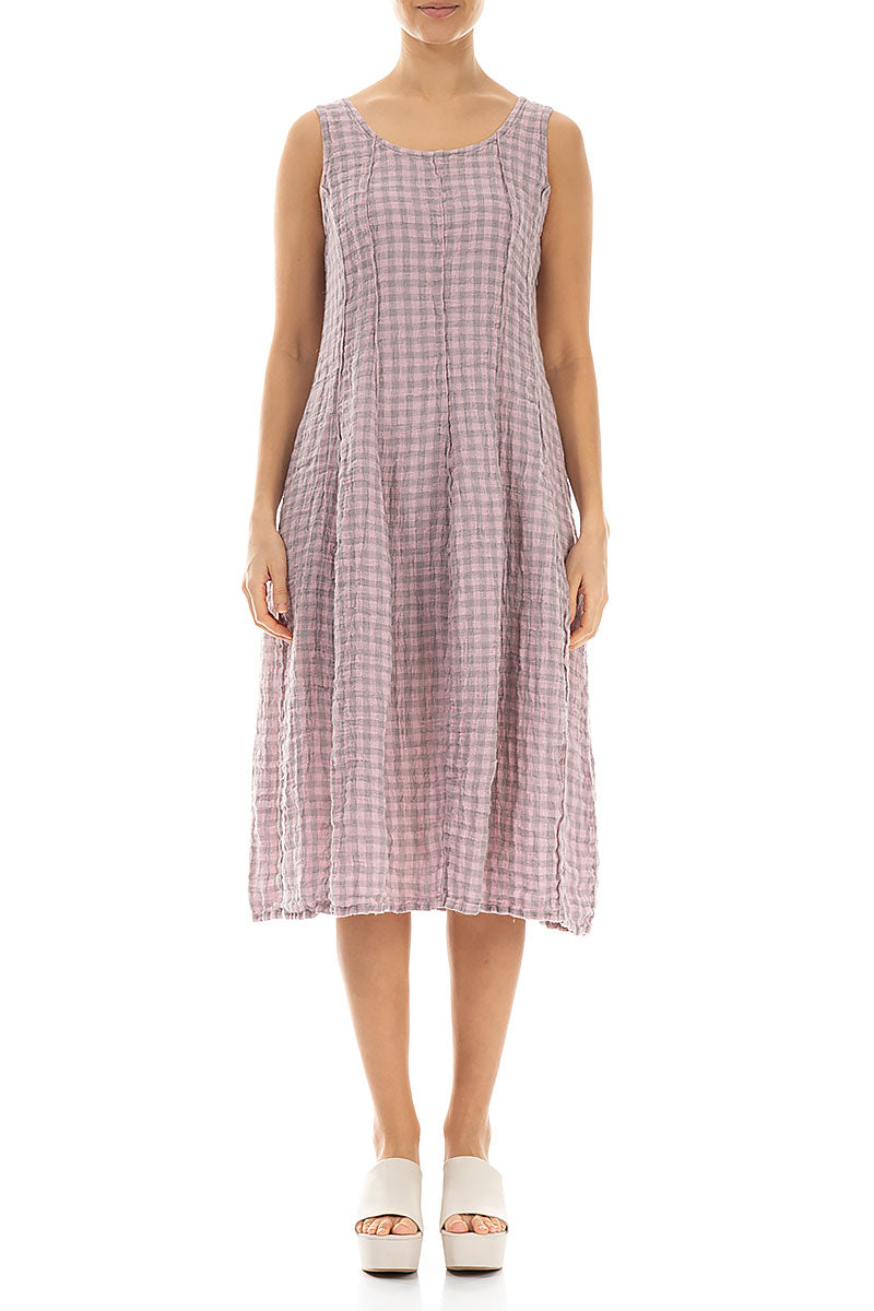 Sleeveless Balloon Pink Check Linen Dress 1