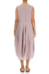Sleeveless Balloon Pink Check Linen Dress 2