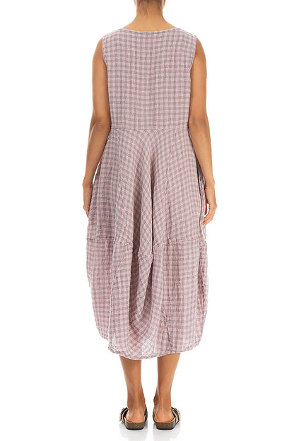 Sleeveless Balloon Pink Check Linen Dress 2