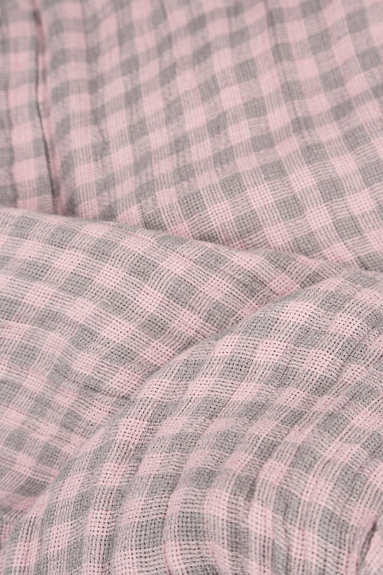 Sleeveless Balloon Pink Check Linen Dress 5