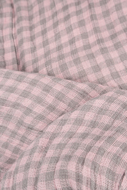 Sleeveless Balloon Pink Check Linen Dress 5
