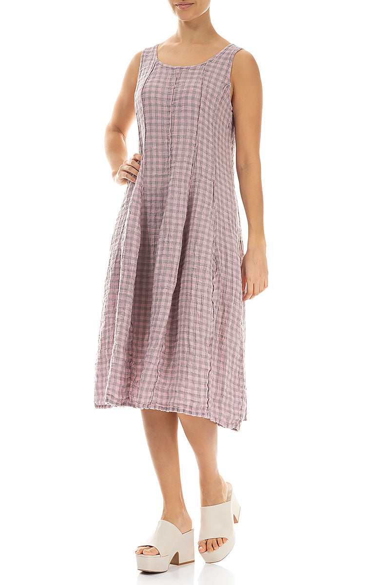 Sleeveless Balloon Pink Check Linen Dress 3