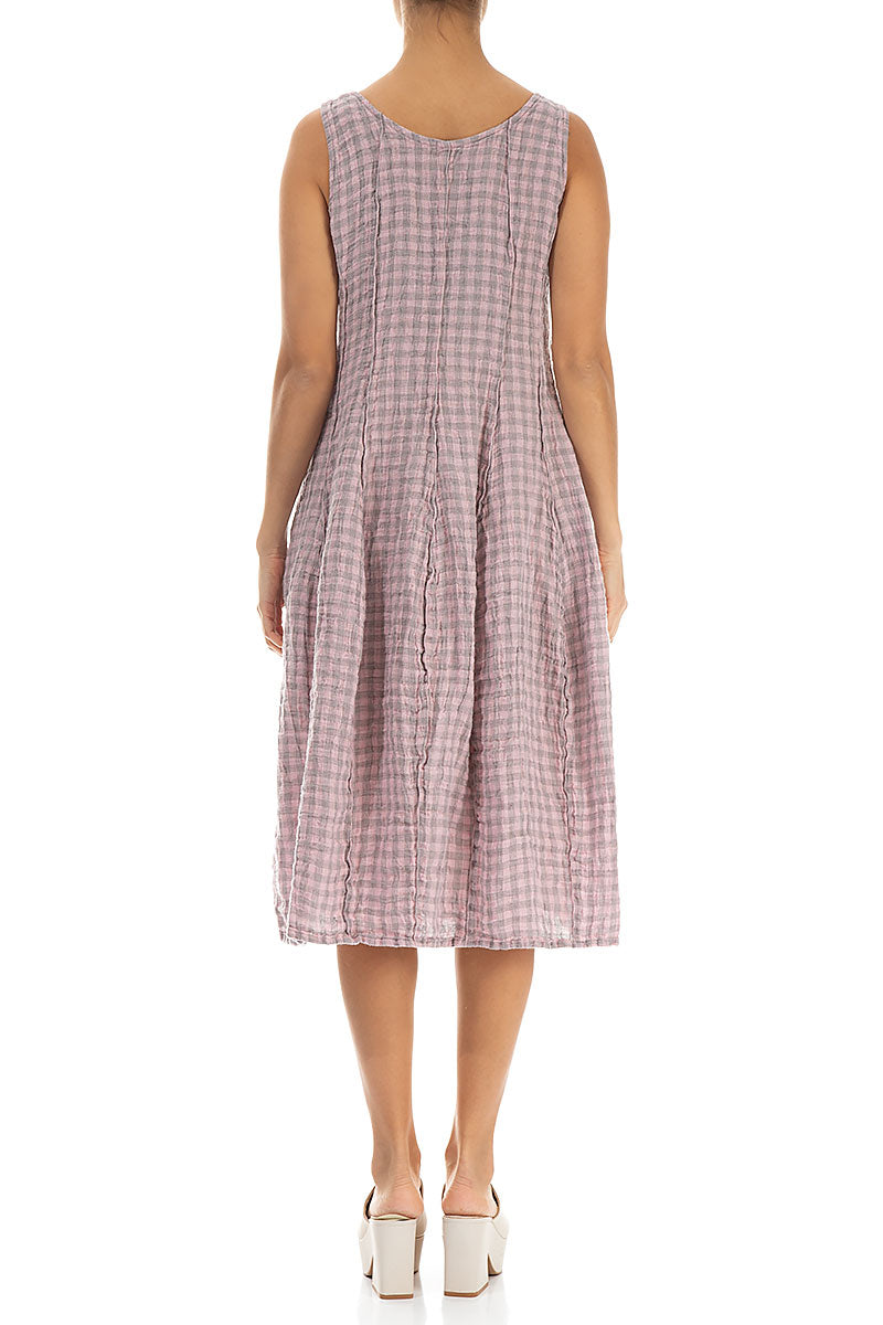 Sleeveless Balloon Pink Check Linen Dress 2