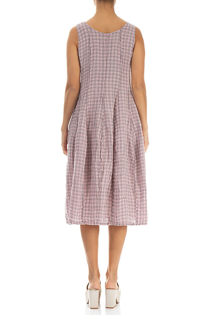 Sleeveless Balloon Pink Check Linen Dress 2