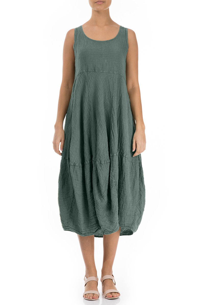 Ärmelloses Ballonkleid aus salbeifarbenem Crêpe-Leinen
