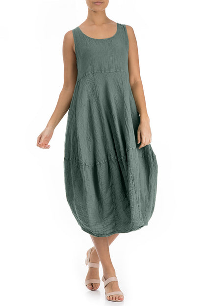 Sleeveless Balloon Sage Crêpe Linen Dress