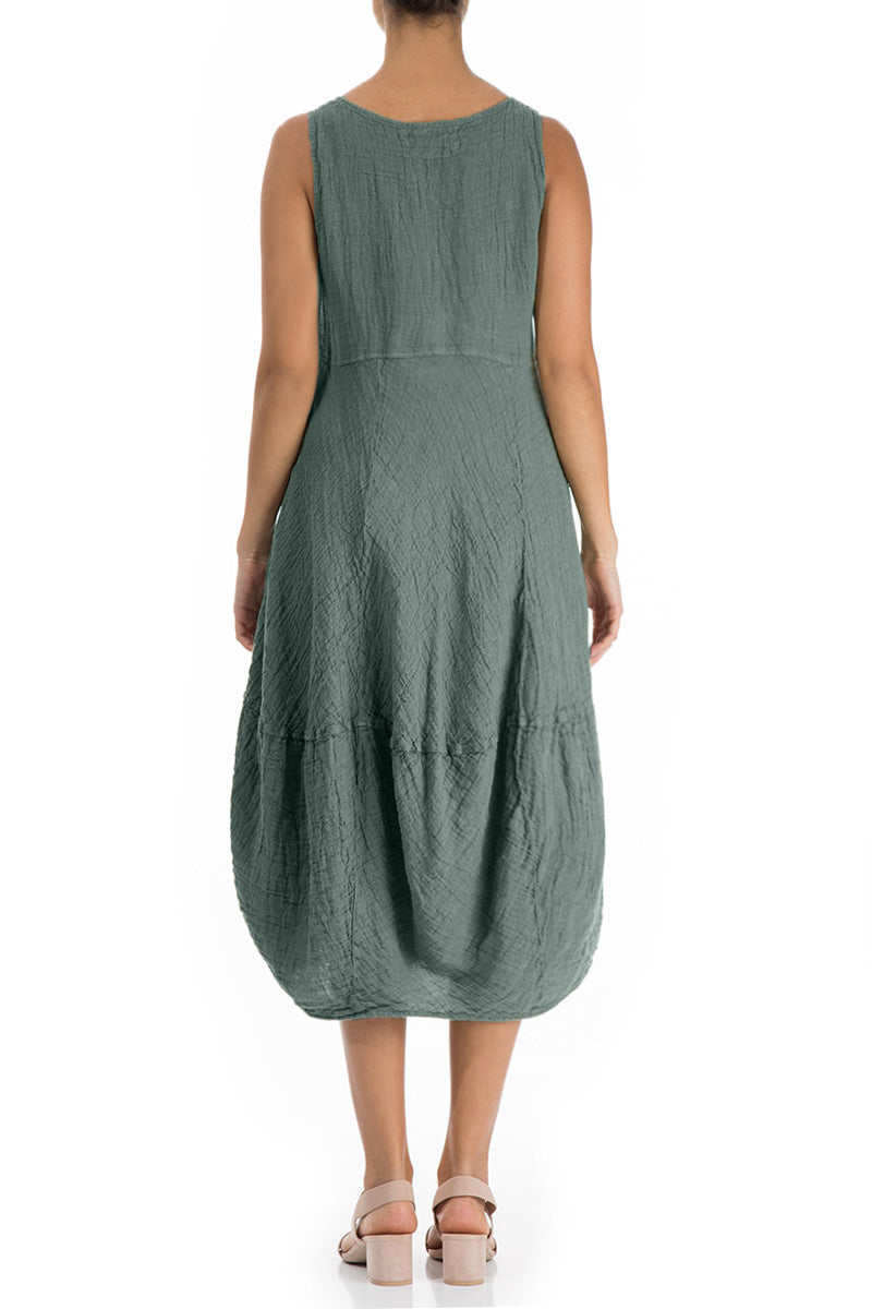 Ärmelloses Ballonkleid aus salbeifarbenem Crêpe-Leinen