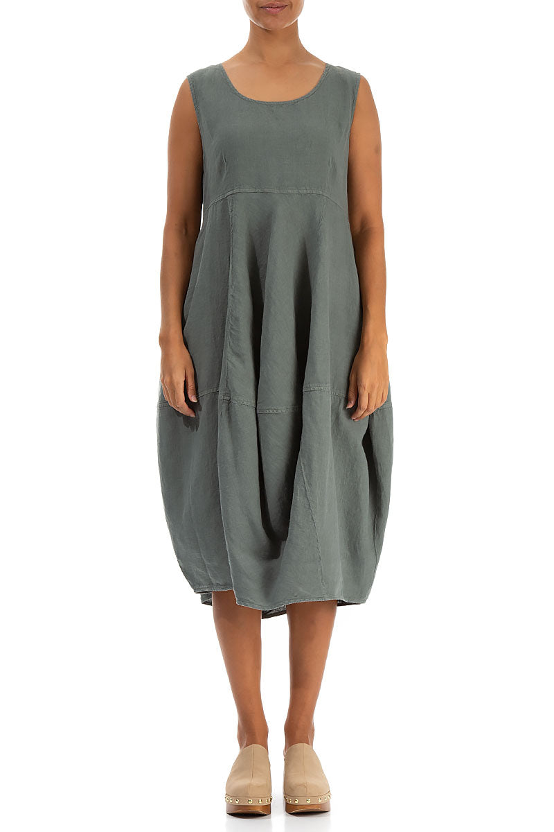 Sleeveless Balloon Sage Linen Dress 1