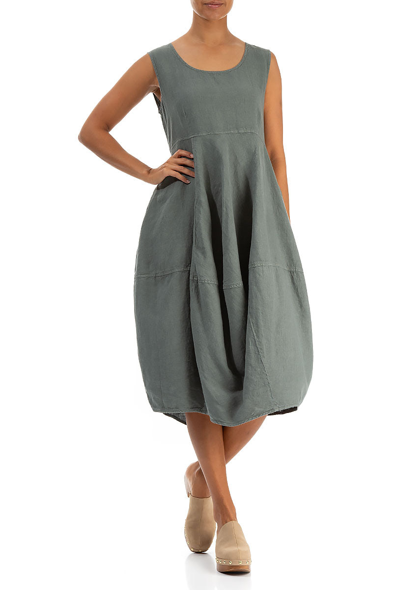 Sleeveless Balloon Sage Linen Dress 4