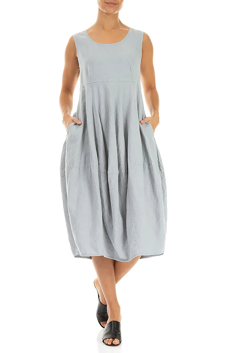 Robe sans manches en lin gris argenté ballon