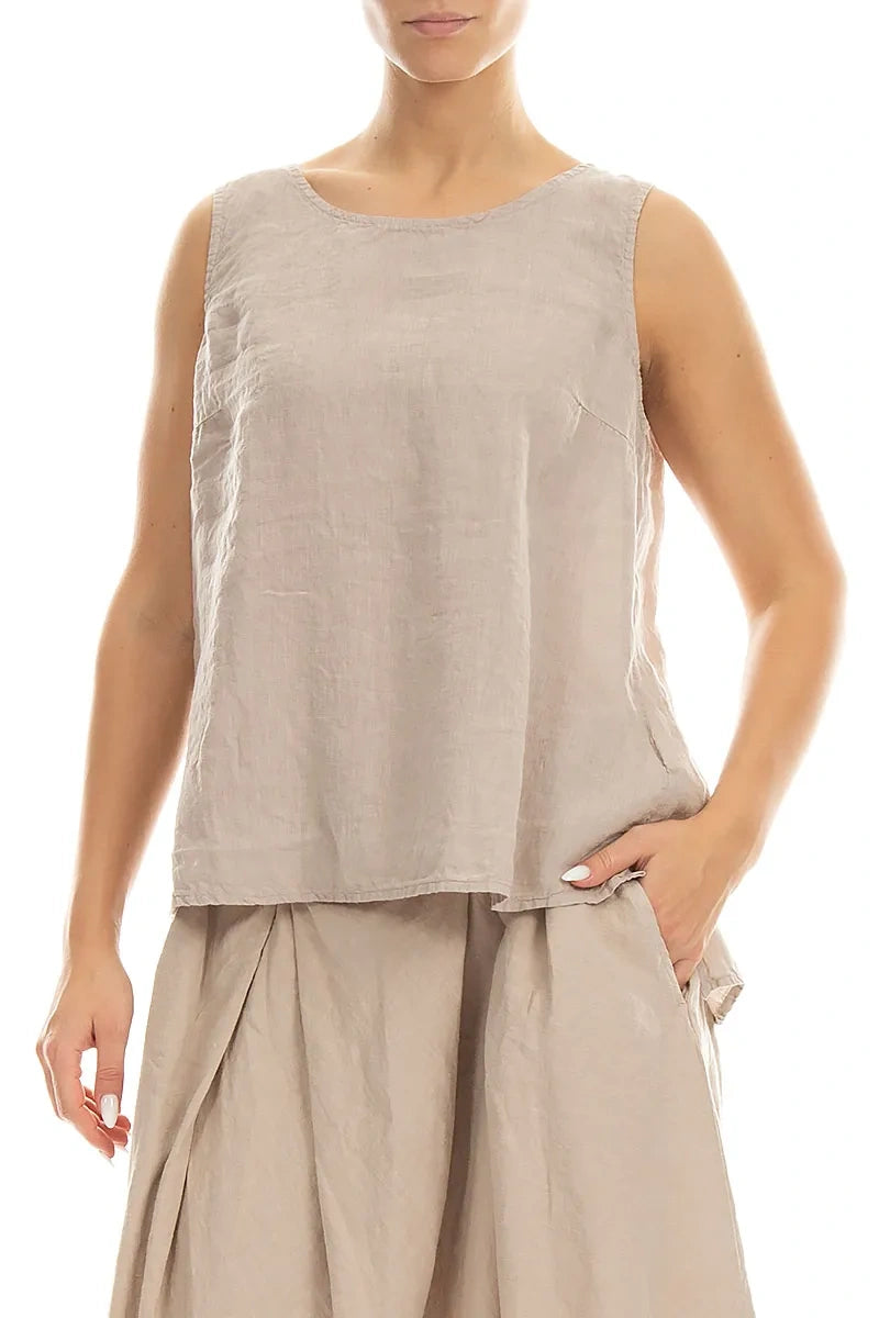 Haut en lin beige sans manches
