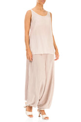 Sleeveless Beige Silk Cotton Top 4