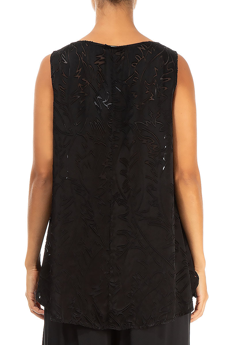 Sleeveless Black Devoré Feather Silk Top 2